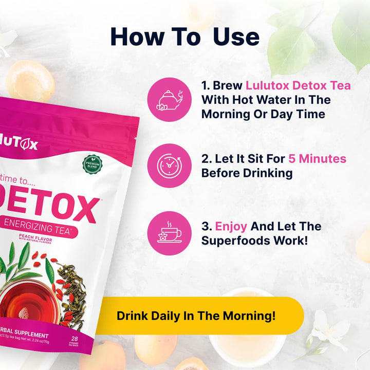 LULUTOX - Detox Tea Herbal Blend - Peach Flavor - 28 Servings - Laxative-Free