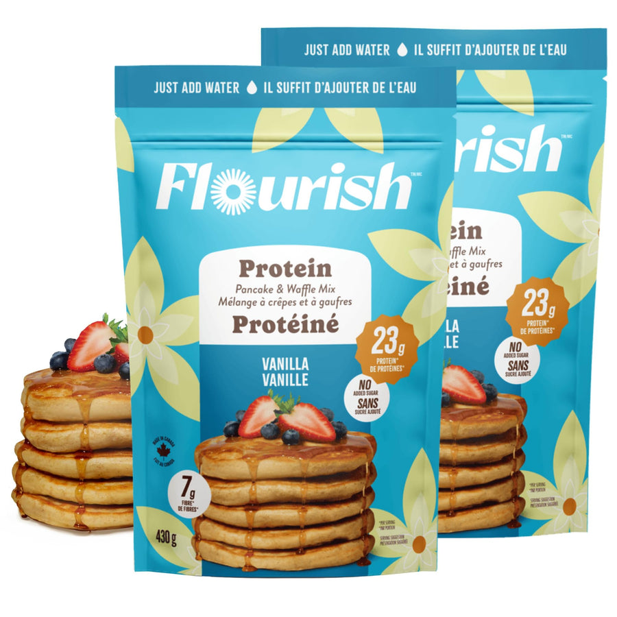 Flourish – Protein Pancake and Waffle Mix – Vanilla – 2 × 430g – High fibre just add water