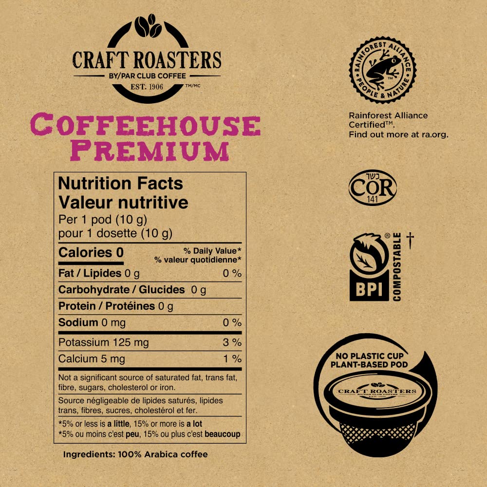 Club Coffee – Craft Roasters Coffeehouse – Medium Roast Pods – 72 Compostable K Cups