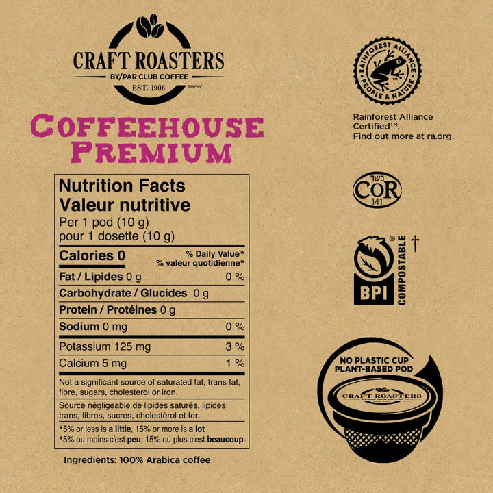 Club Coffee – Craft Roasters Coffeehouse – Medium Roast Pods – 72 Compostable K Cups