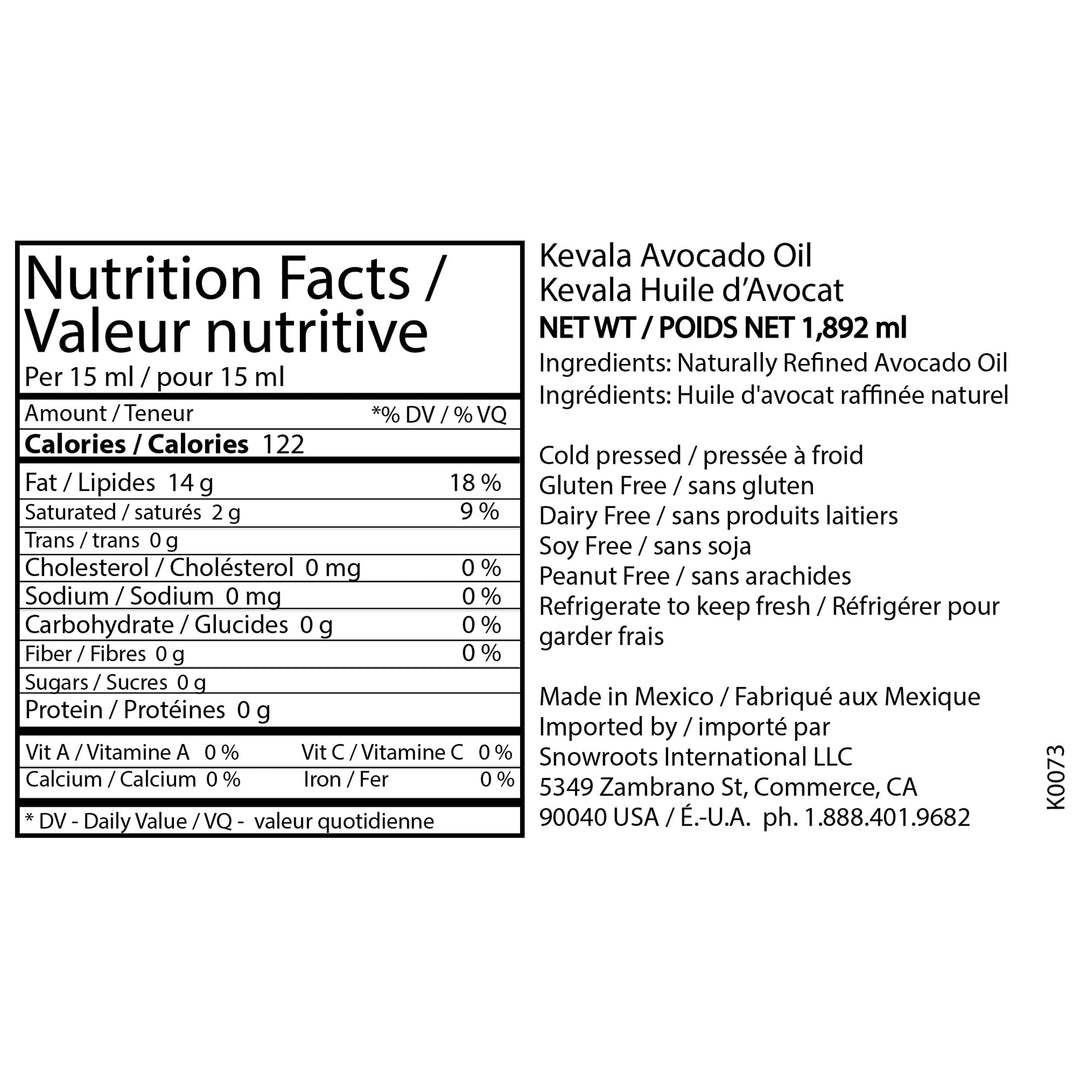 Kevala – Avocado Oil – Cold Pressed – 64 fl oz