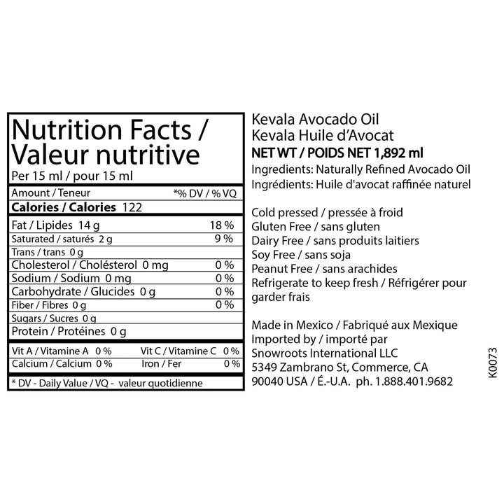 Kevala – Avocado Oil – Cold Pressed – 64 fl oz