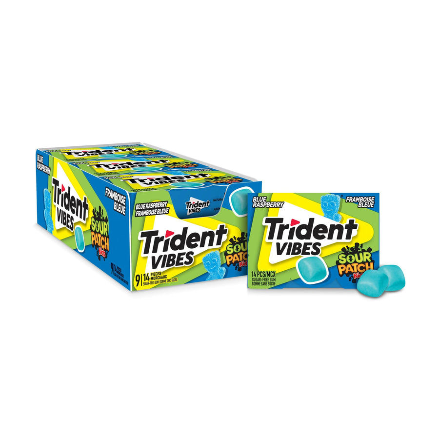 Trident Vibes Blue Raspberry Sugar-Free Gum - 9 Pack Clutch Box (126 Pieces) - Canadian Distribution - Ships Free Within Canada on Orders Above CAD $199