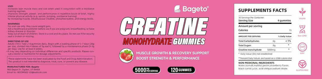 Gommes à la créatine – Fraise – 120 gommes (5 g chacune)