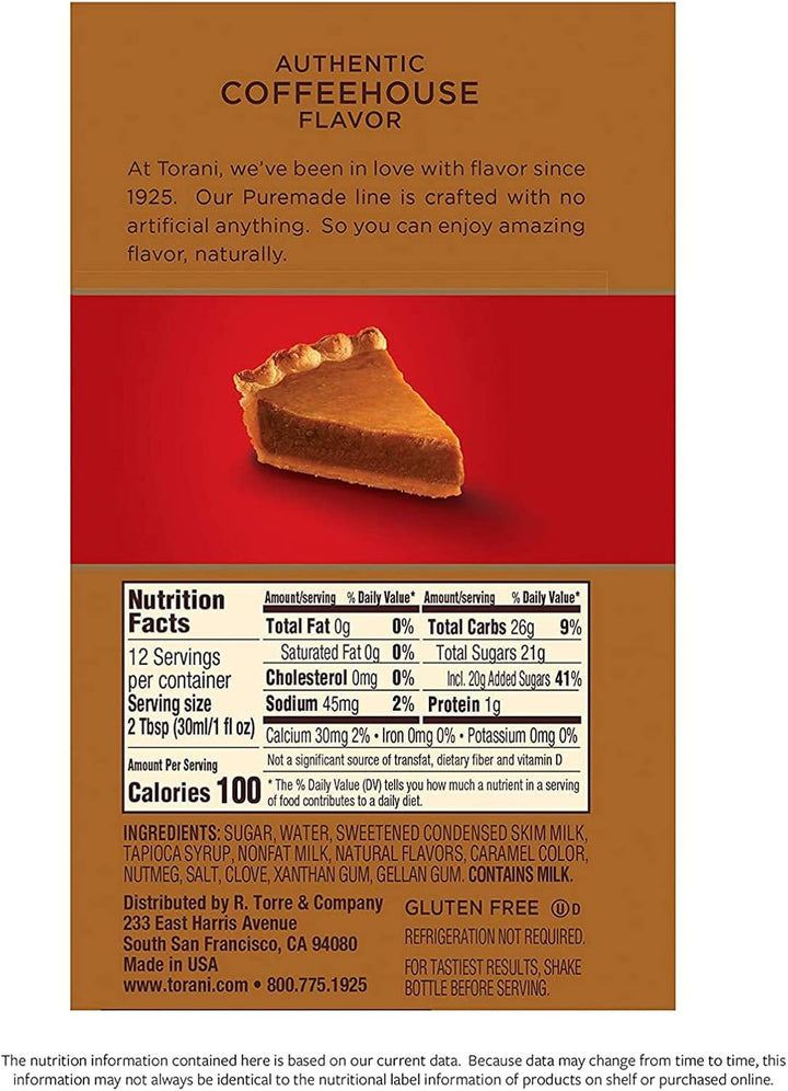Torani Puremade Sauce Variety Pack - 4 Bottles (16.5oz Each) - Caramel, Dark Chocolate, White Chocolate & Pumpkin Pie - Canadian Distribution - Ships Free Within Canada on Orders Above CAD $199