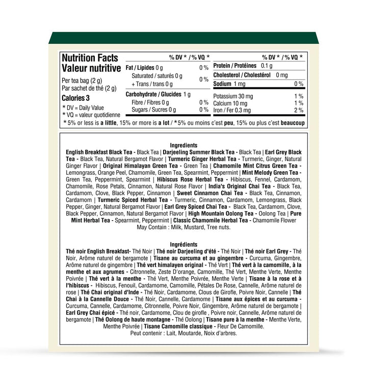 VAHDAM Assorted Tea Sampler – 2 x 15 Premium Flavors in Pyramid Tea Bags - Canadian Distribution - Ships Free Within Canada on Orders Above CAD $199
