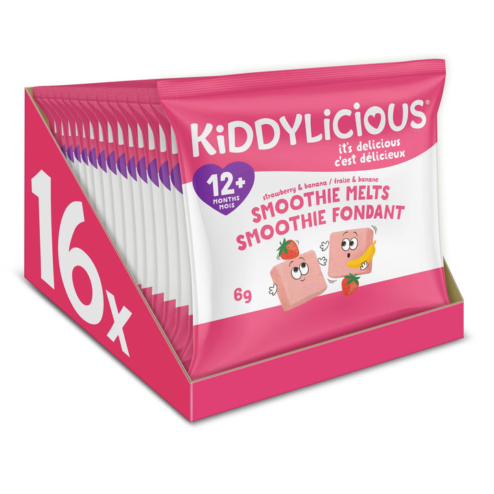 Kiddylicious Strawberry & Banana Smoothie Melts - 16 Portions, 96g - Canadian Distribution - Ships Free Within Canada on Orders Above CAD $199