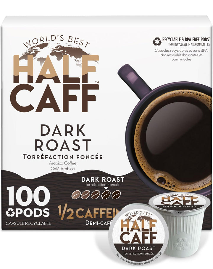 World’s Best – Half Caff Coffee Pods – Dark Roast – 100 Count – Recyclable pods