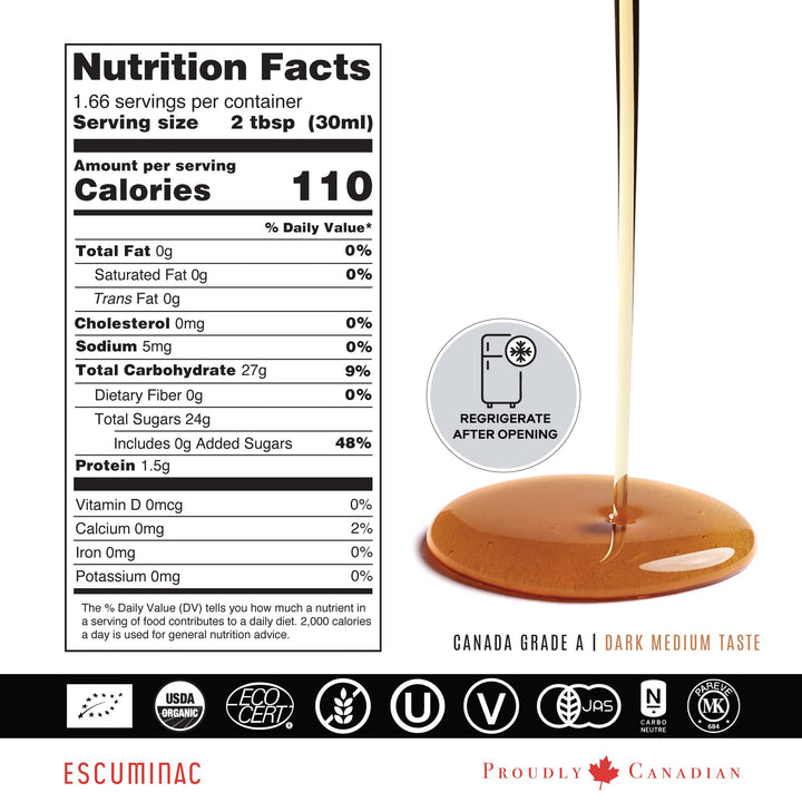 Escuminac – Organic Maple Syrup – Great Harvest Grade A Medium – 12 × 50ml