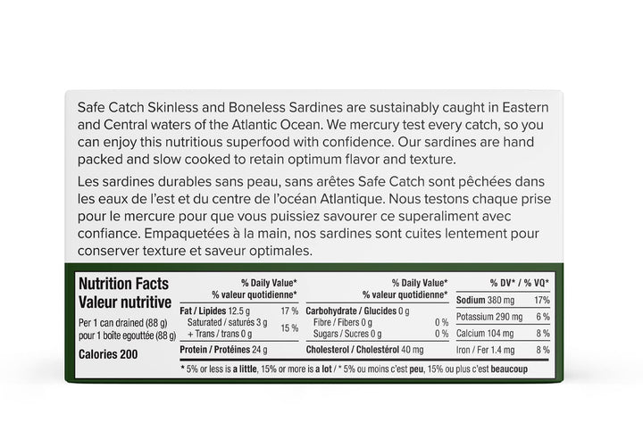 Safe Catch – Sardines – Extra Virgin Olive Oil – Skinless Boneless – 12 × 4.4 oz