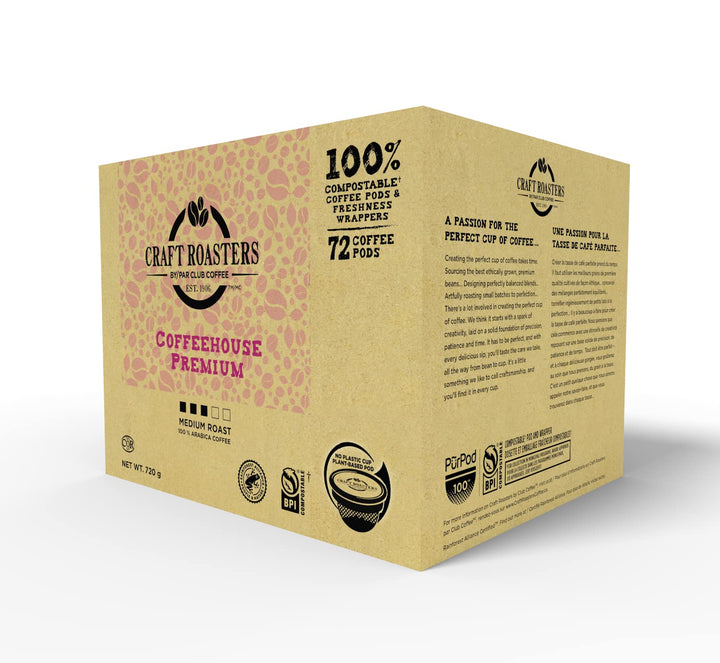 Club Coffee – Craft Roasters Coffeehouse – Medium Roast Pods – 72 Compostable K Cups