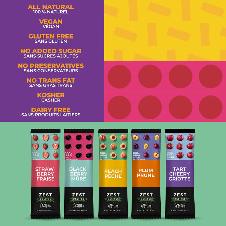 Zest Delites – Fruit Leather Lavashak – Mixed Fruit – 50 × 25g – Individually wrapped