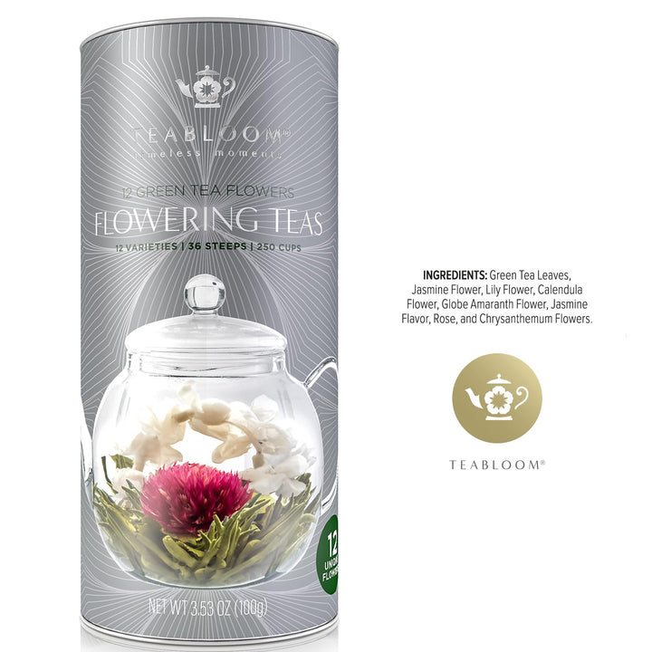 Teabloom – Flowering Tea Gift Set – Blooming Tea Flowers – 12 Flowers (36 Steeps)