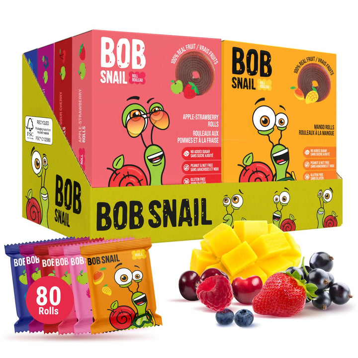Bob Snail - Fruit Roll Ups - No Added Sugar - Bulk 80 Pieces (800g)