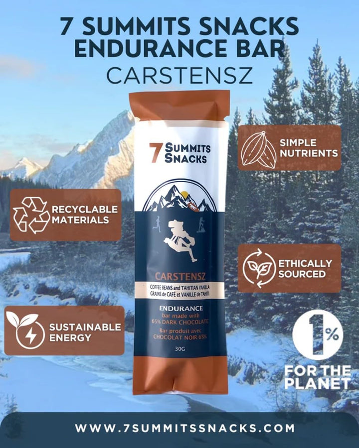 7 Summits Snacks Carstensz Endurance Chocolate Bar – 12 Pack (31g each) - Canadian Distribution - Ships Free Within Canada on Orders Above CAD $199