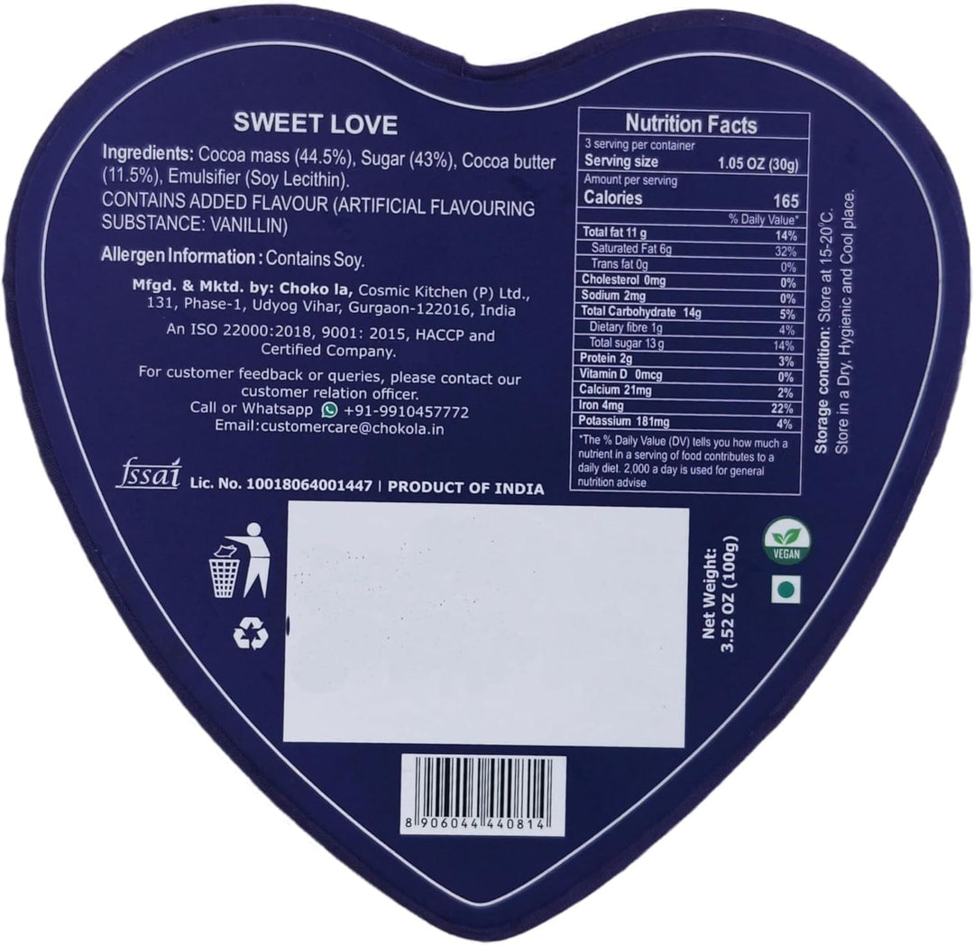 Coffret cadeau de chocolats en forme de cœur Choko La Sweet Love 100 g | Chocolats de couverture artisanaux | Cadeau haut de gamme