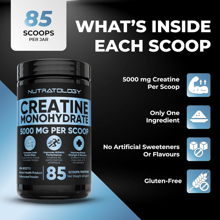 Pure – Creatine Monohydrate Powder – 425 g, 85 Servings