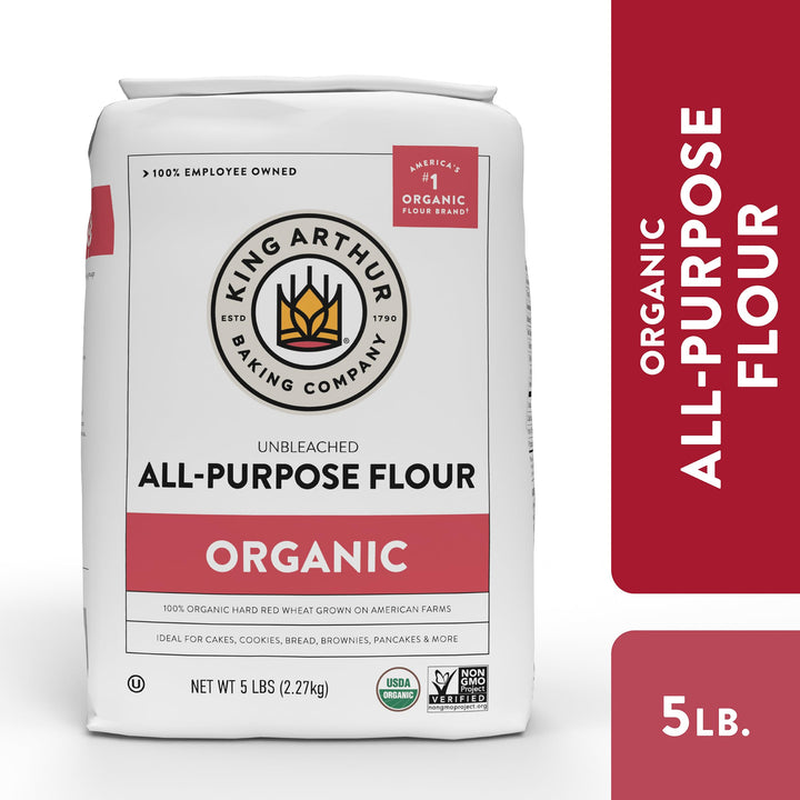Bag of King Arthur Organic All-Purpose Flour on a white background