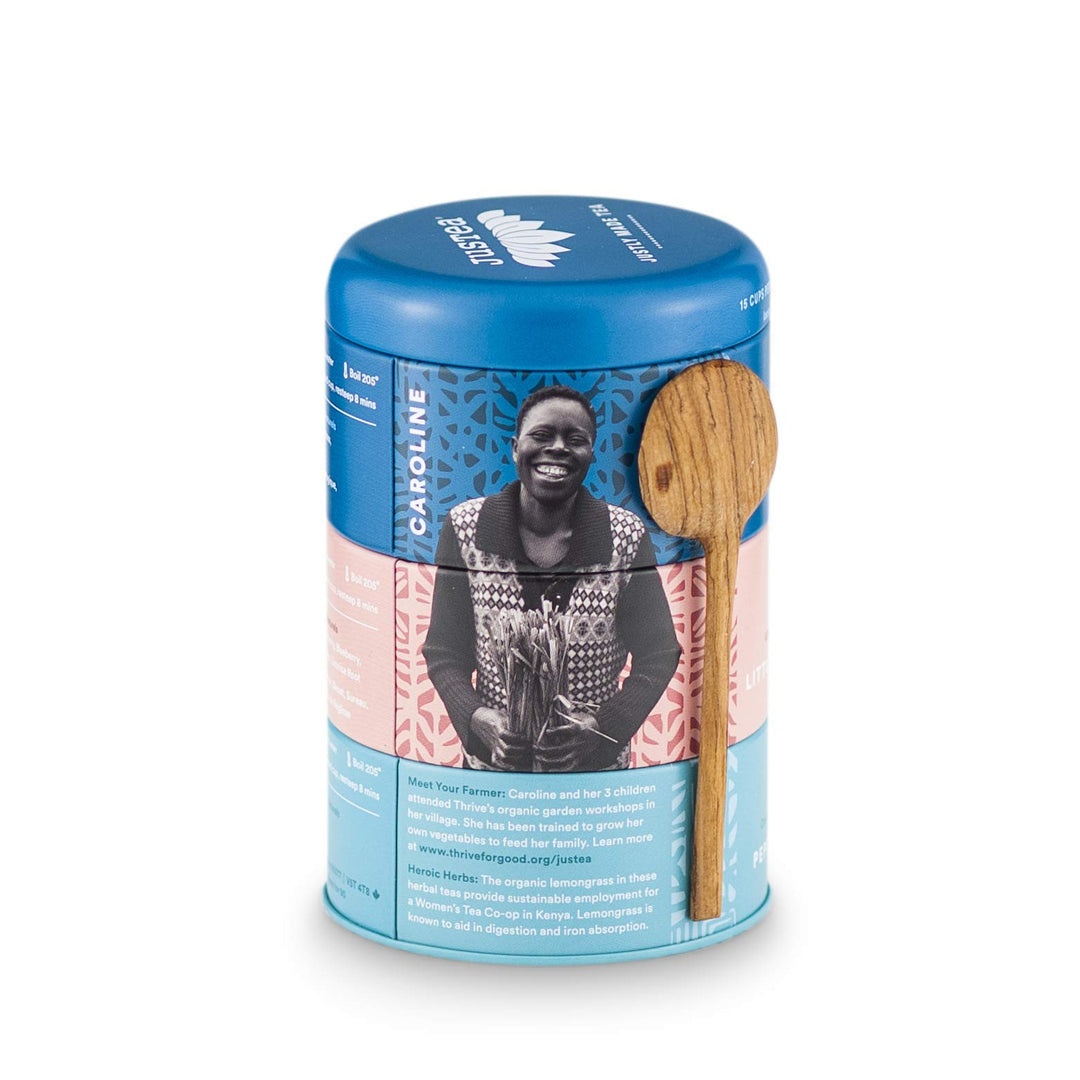 JusTea – Herbal Tea Trio – Variety Pack – Loose Leaf + Carved Spoon