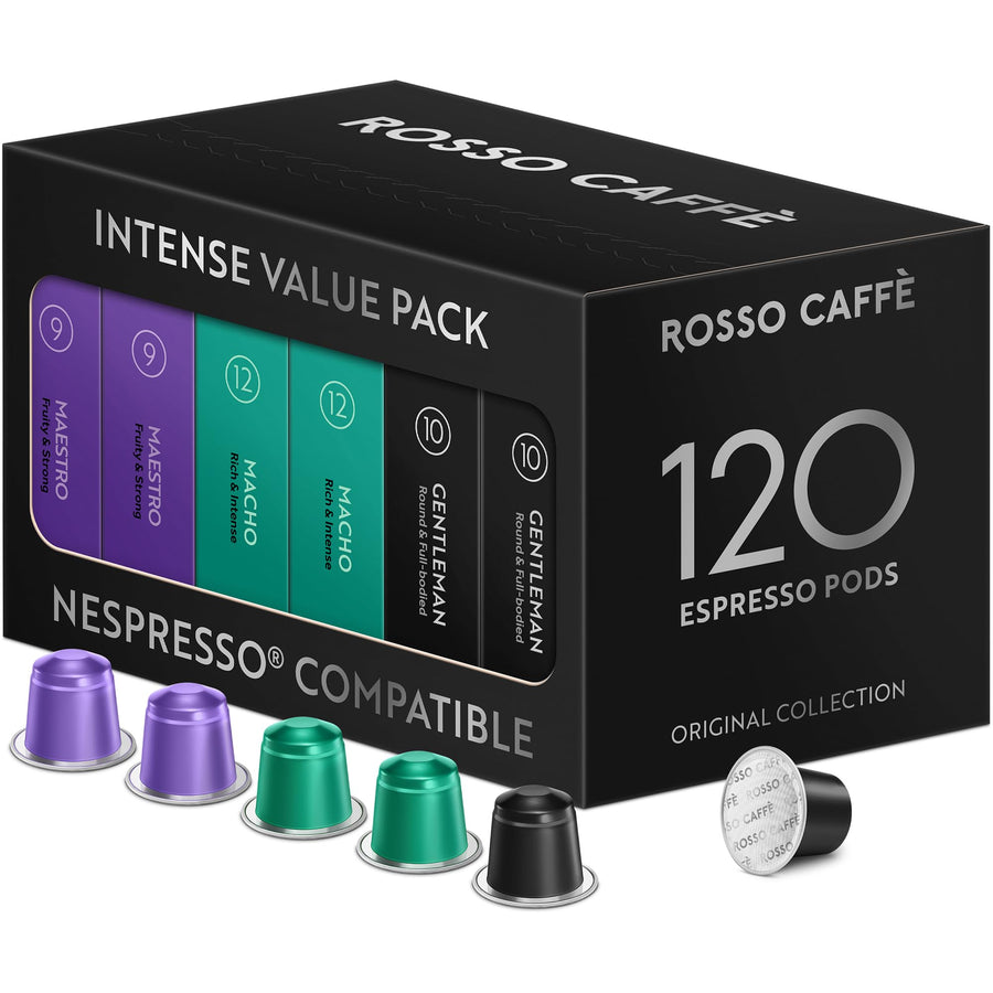 Rosso Caffè – Espresso Coffee Pods – Intense Dark Roast Variety – 120 Pods