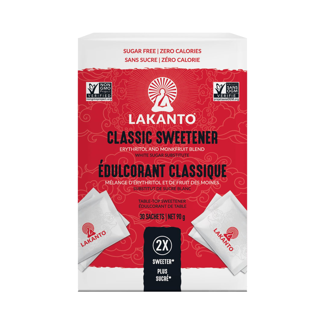 Lakanto Monkfruit Sweetener Packets with Erythritol - Zero Calorie Sugar Alternative, Keto & Diabetic Friendly (2 x 3g, 30 Packets) - Canadian Distribution - Ships Free Within Canada on Orders Above CAD $199
