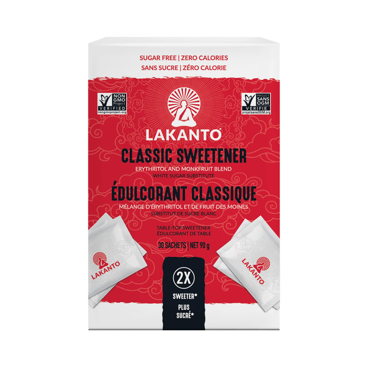 Lakanto Monkfruit Sweetener Packets with Erythritol - Zero Calorie Sugar Alternative, Keto & Diabetic Friendly (2 x 3g, 30 Packets) - Canadian Distribution - Ships Free Within Canada on Orders Above CAD $199