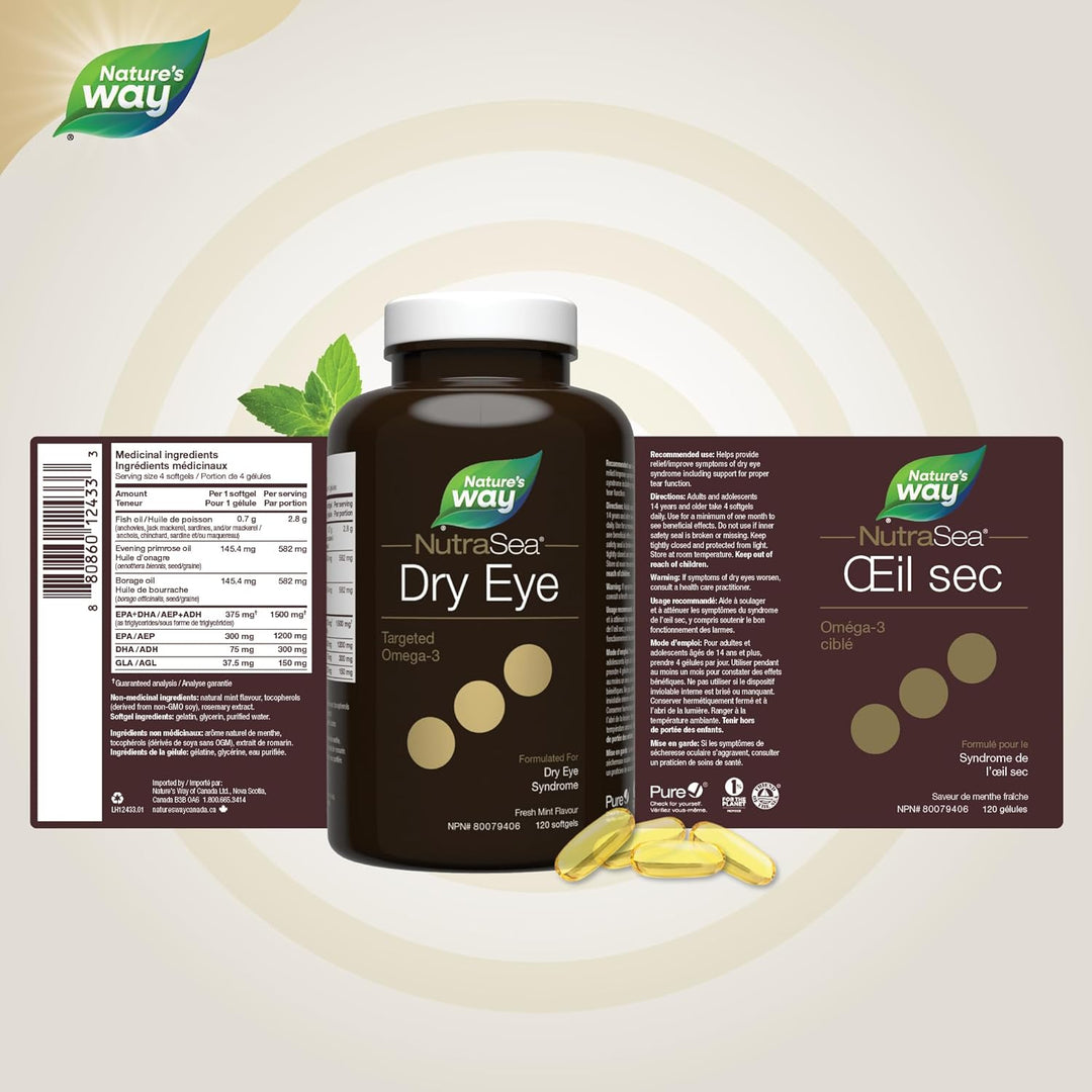 Nature's Way – NutraSea Omega-3 pour la sécheresse oculaire – Menthe fraîche – 120 gélules