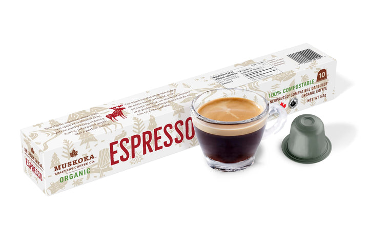 Muskoka Roastery Coffee, dosettes d'espresso biologiques, torréfaction foncée, 10 capsules d'espresso, compatibles avec les machines Nespresso Original Line
