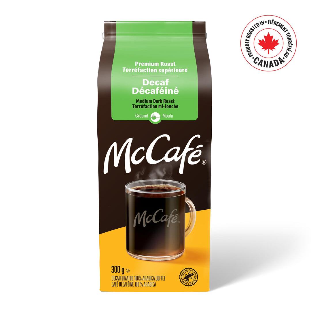 McCafé Premium Medium Dark Roast Decaf Ground Coffee, 6 x 300g - Canadian Distribution - Ships Free Within Canada on Orders Above CAD $199