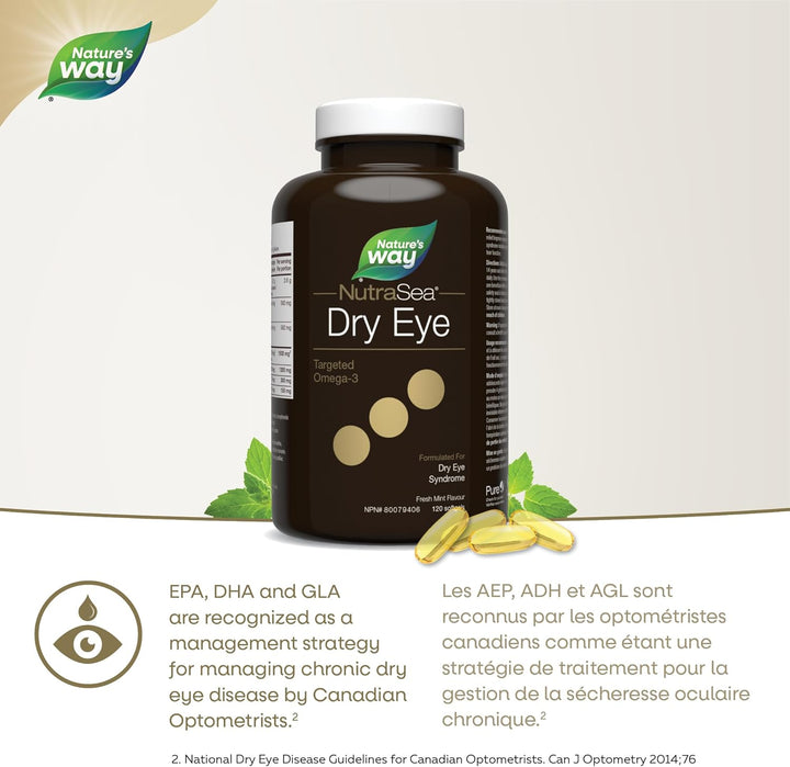 Nature's Way – NutraSea Omega-3 pour la sécheresse oculaire – Menthe fraîche – 120 gélules