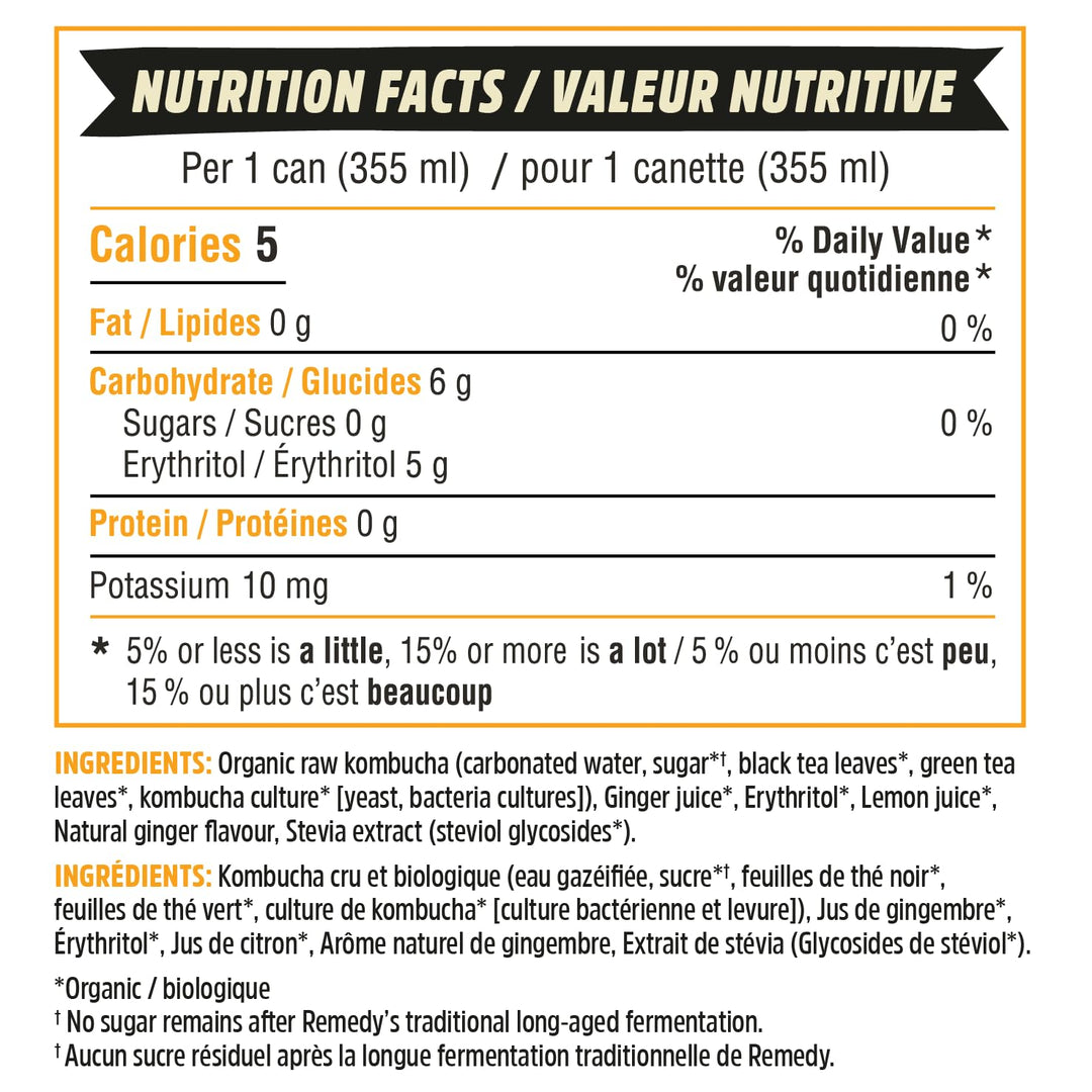 Remedy – Kombucha – Ginger Lemon – 24 × 355mL – Sugar free