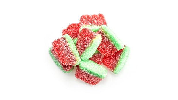 Gummy Mini Watermelon Slices on a white background - 26.5 LB Box - Canadian distributor