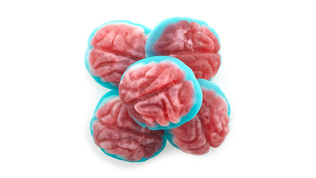 Gummy brains candy on a white background