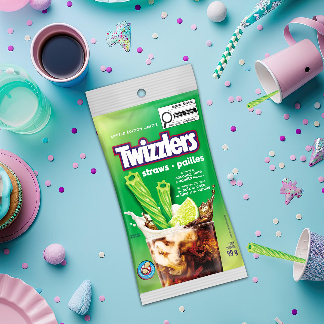 Twizzlers Straws - Coconut, Lime & Vanilla Flavour Blend, 2 x 99g - Canadian Distribution - Ships Free Within Canada on Orders Above CAD $199