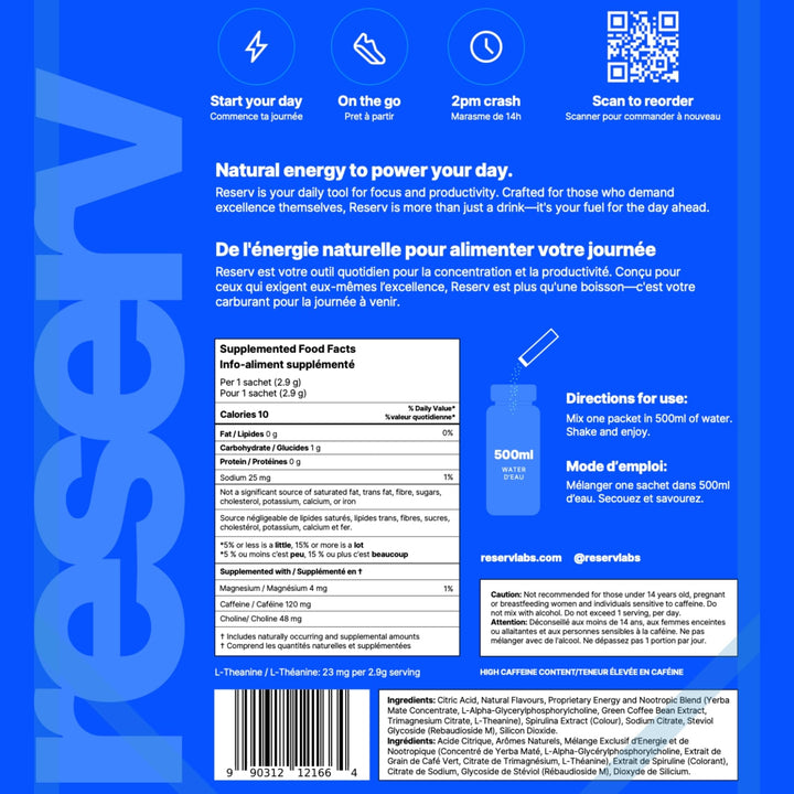 Reserv – Energy Drink Powder – Yerba Mate – Blueberry Lemonade – 24 Sticks