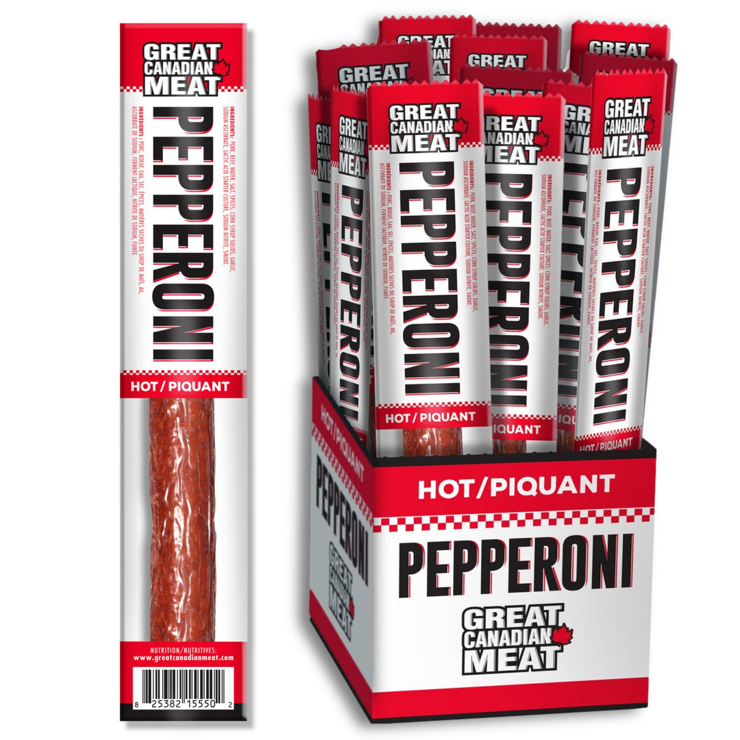 Great Canadian Meat – Pepperoni Sticks – Hot – 18 × 22g – High protein snack
