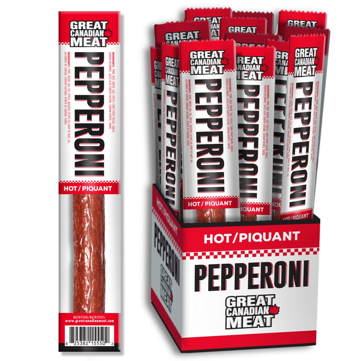 Great Canadian Meat – Pepperoni Sticks – Hot – 18 × 22g – High protein snack