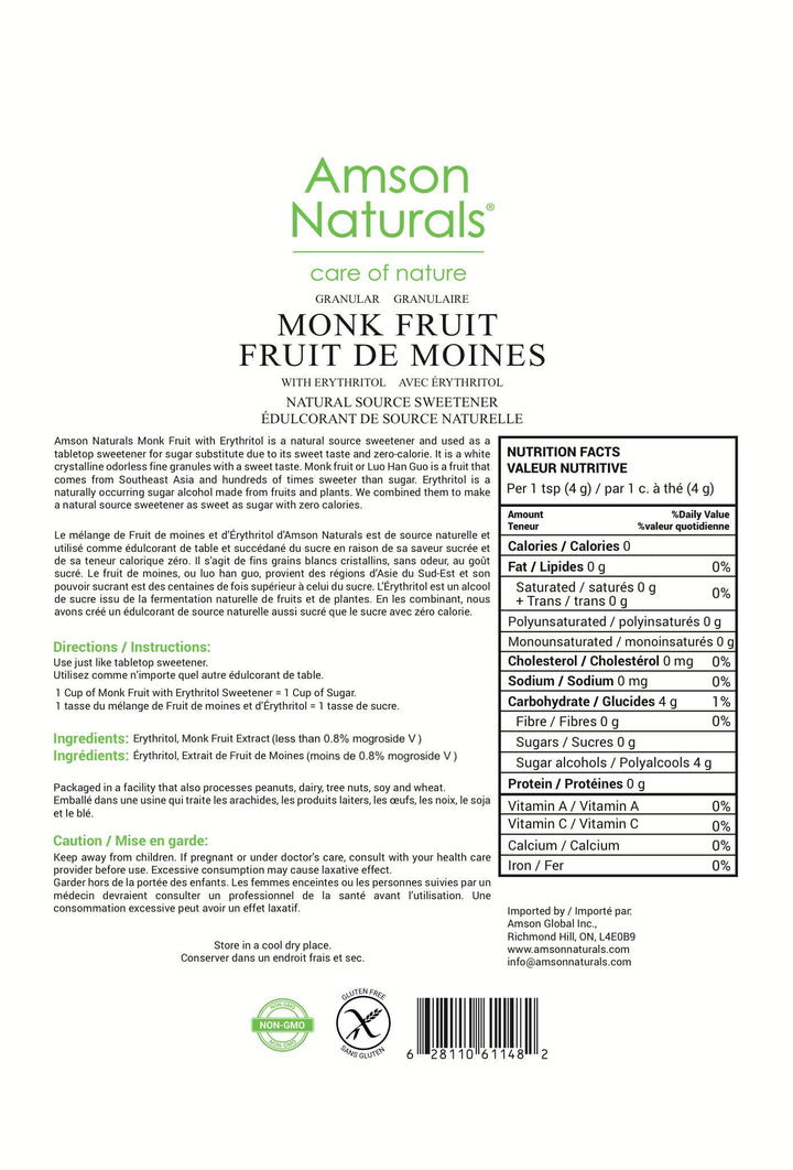 Monk Fruit – Sweetener with Erythritol – Granular 1:1 – 2.5 lb