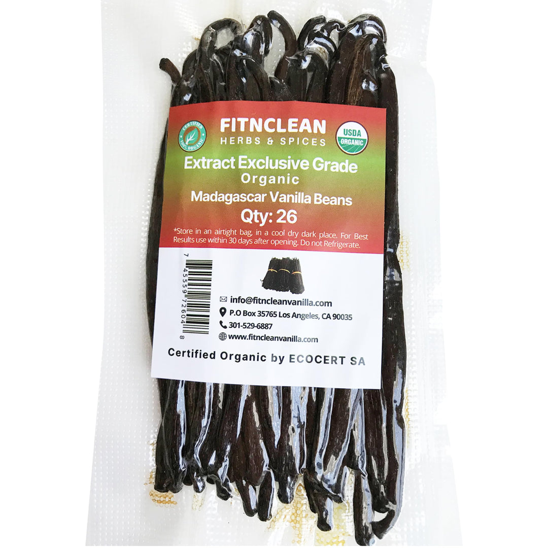 FITNCLEAN - Organic Madagascar Vanilla Beans - Grade B - 26 Count