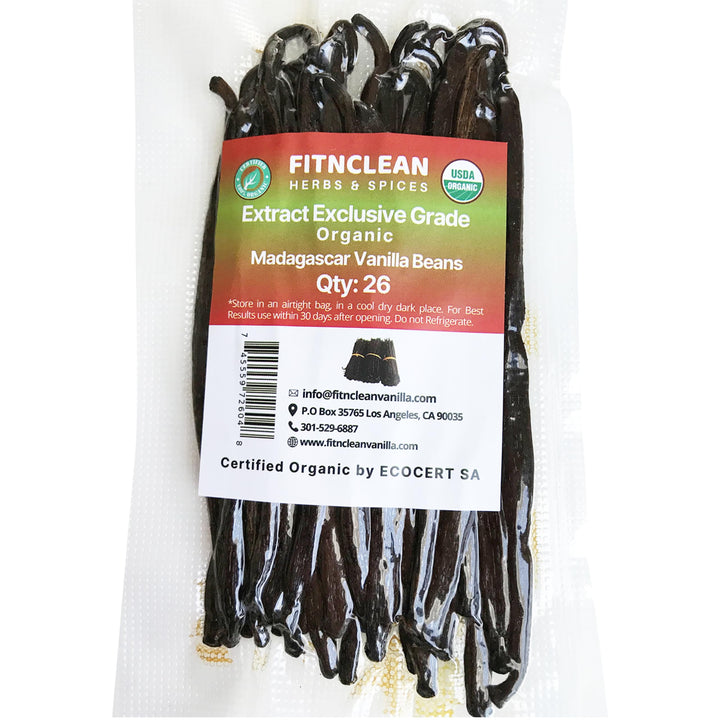 FITNCLEAN - Organic Madagascar Vanilla Beans - Grade B - 26 Count