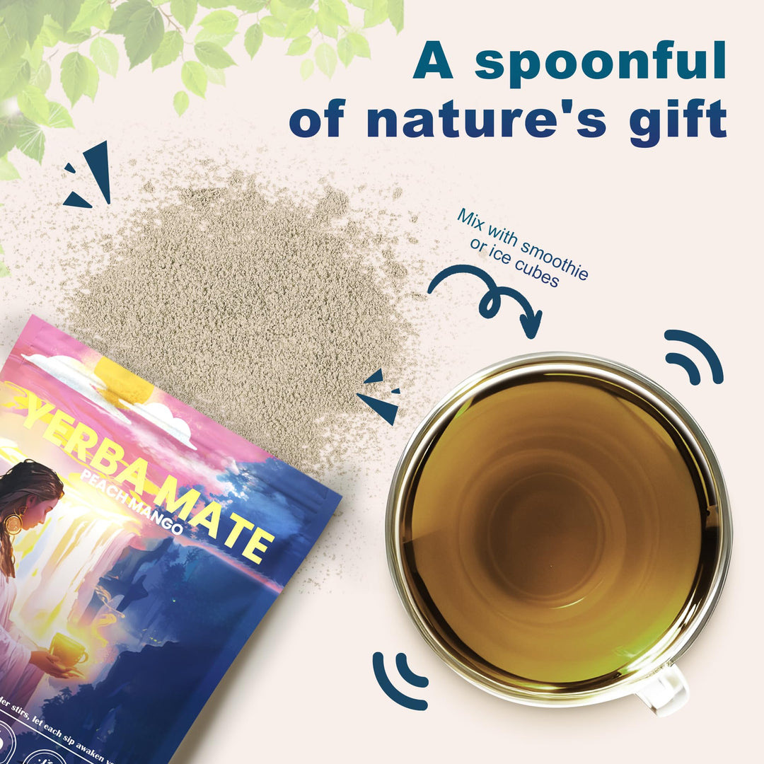 Yerba Mate – Yerba Mate Powder – Peach Mango – 30 Servings – Probiotic and prebiotic blend