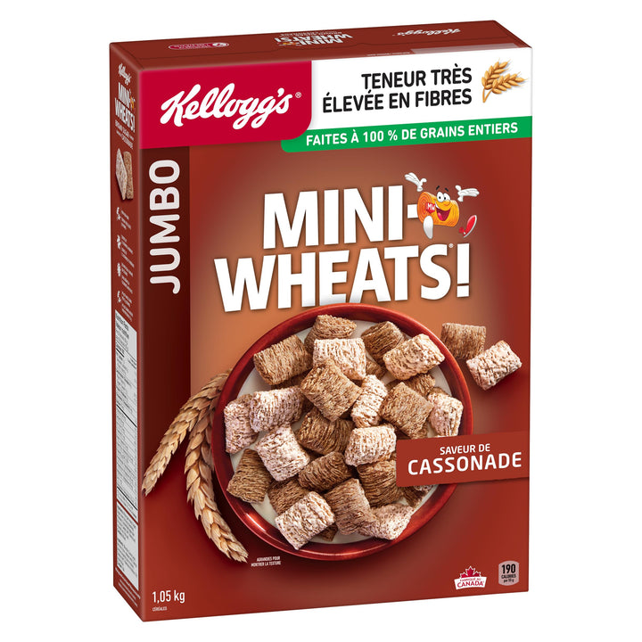 Kellogg's Mini-Wheats Brown Jumbo Cereal 2 x 1050g – High Fibre Whole Grain - Canadian Distribution - Ships Free Within Canada on Orders Above CAD $199