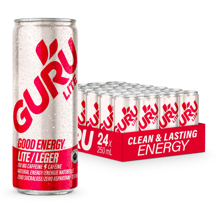 GURU – Lite Organic Energy Drink – Plant-Based Caffeine – 250mL x 24