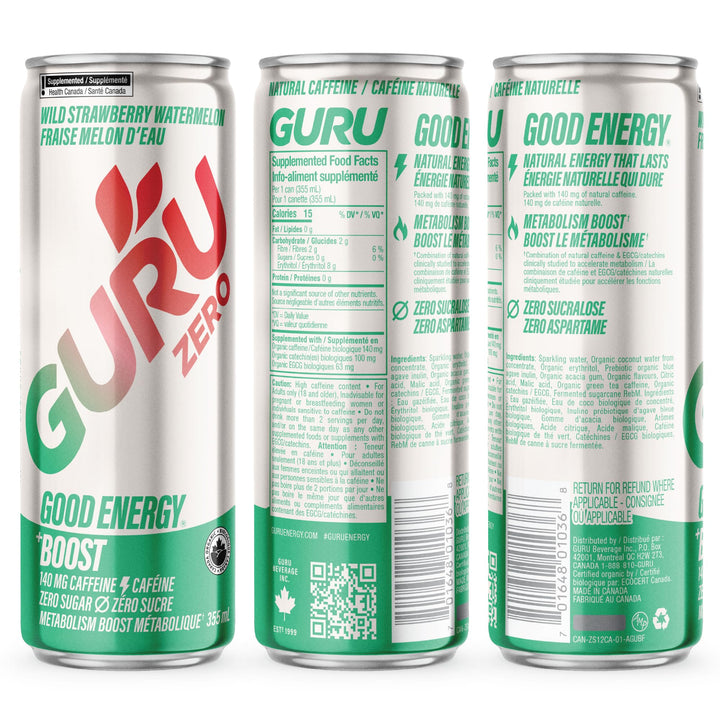 GURU – Zero Sugar Organic Energy Drink – Variety Pack – 355mL, 12 Pack