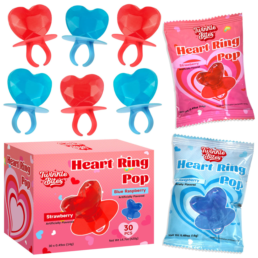 Paquet de 30 bonbons pour la Saint-Valentin – Sucettes emballées individuellement sur le thème des fêtes – Saveurs délicieuses : fraise et framboise bleue