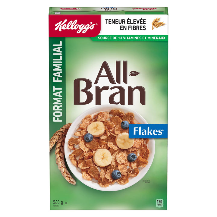 Kellogg's All-Bran Flakes Cereal 2 x 560g Family Size – High Fiber Breakfast - Canadian Distribution - Ships Free Within Canada on Orders Above CAD $199