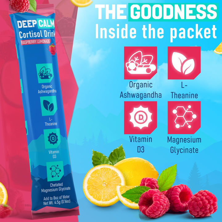 DeepCalm – Cortisol Super Drink Packets – Raspberry Lemonade – 30 Pack