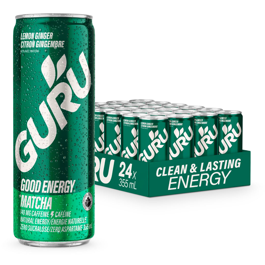 GURU – Matcha Energy Drink – Lemon Ginger – 24 × 355 ml
