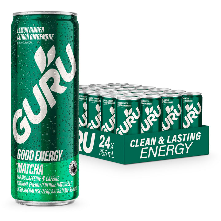 GURU – Matcha Energy Drink – Lemon Ginger – 24 × 355 ml