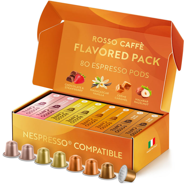 Rosso Caffè – Espresso Coffee Pods – Flavored Pack – 80 Pods